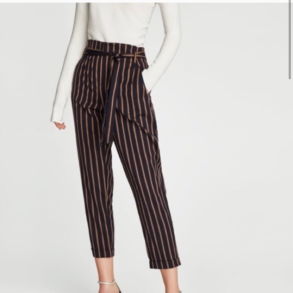 Zara Trafaluc Striped Paper Bag Cropped Pants SZ-S